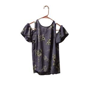 Rewind Medium Blue Floral Cold Shoulder Top